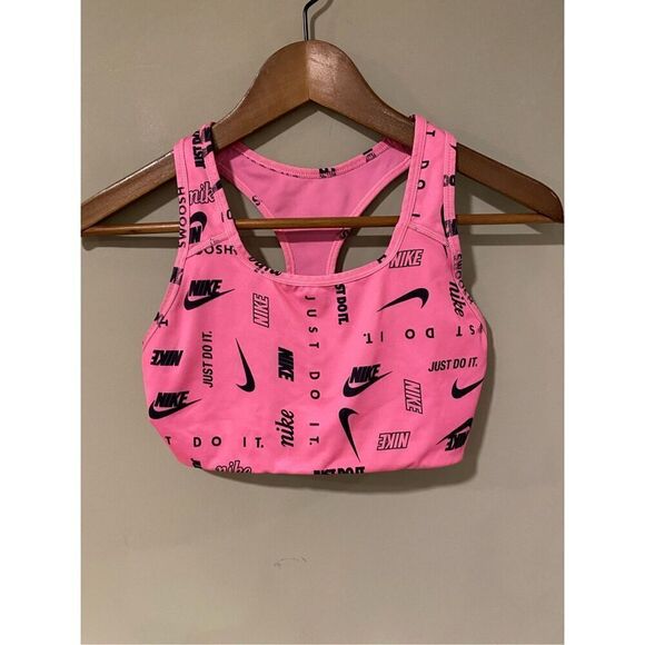 Nike Womens Swoosh Dri-Fit Logo Print Racerback Sports Bra Pink Barbie Size S - Picture 3 of 6